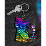 Kľúčenka mačka  s  dúhovými flitrami
